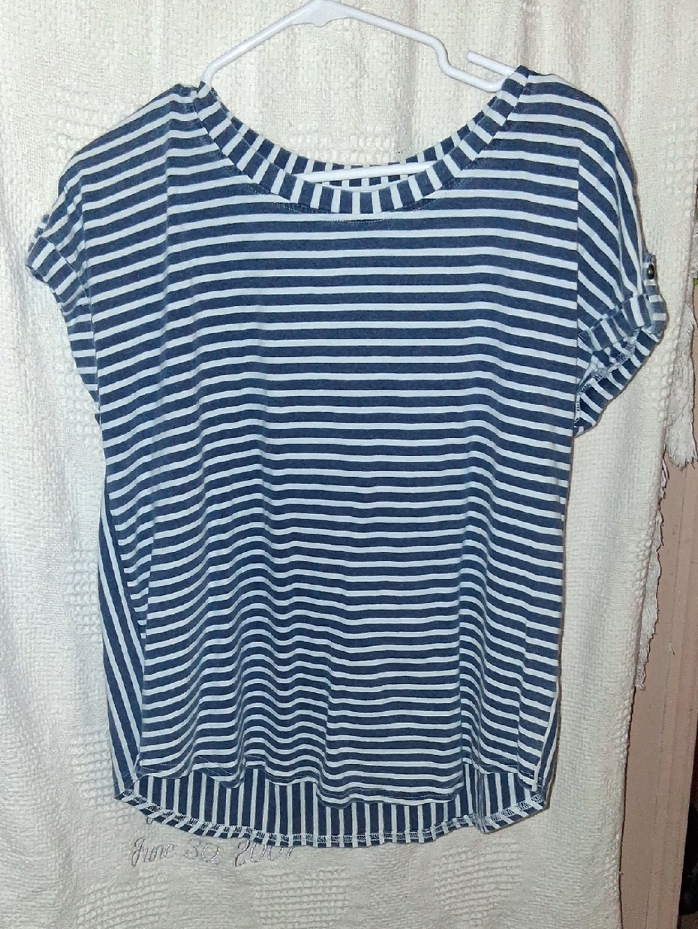 Blue And White Striped Cuff Sleeve Blouse